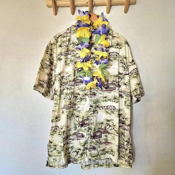 GAP Hawaiian Shirt L | Palm Tree Print Summer Button Down - Picture 5 of 13